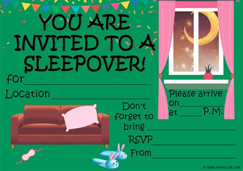 Sleepover Invitation Template Green Download Printable Pdf