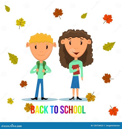 Boy And Girl Characters Happy And Ready To Go Back To School Stock