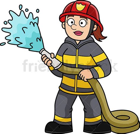 A Cartoon Fireman Holding A Hose