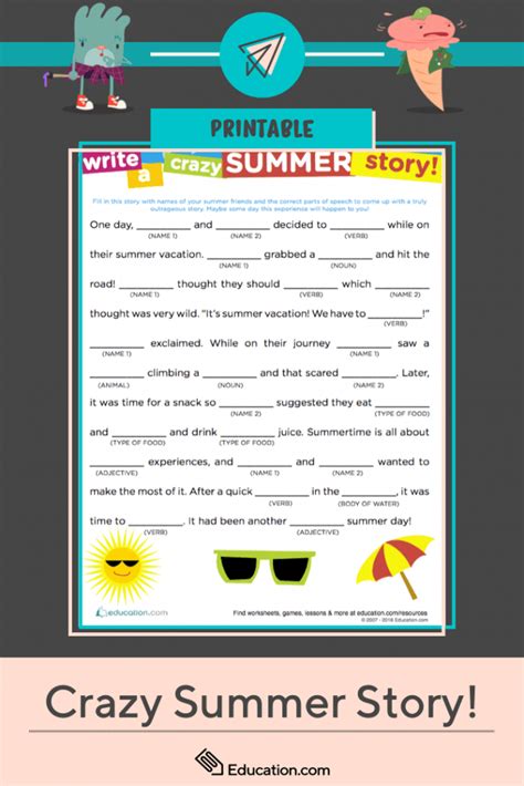 crazy story summer worksheets worksheets