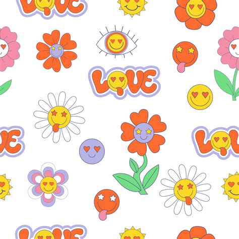 Retro Seamless Vector Pattern With 70s 80s 90s Vibes Groovy Elements