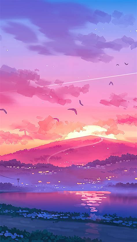 Sunset In The Mountains Illustration Ultra Anime Sunset Vertical Hd
