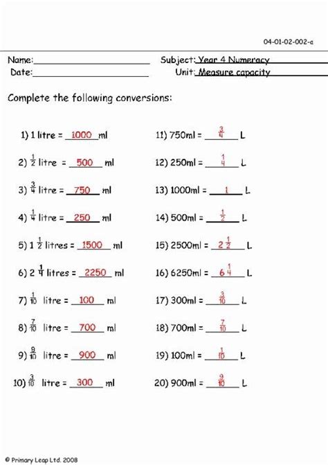 Measuring Units Worksheet Answers