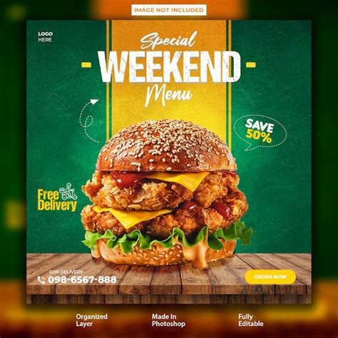 Premium Psd Super Delicious Food Burger Instagram Post Design Template