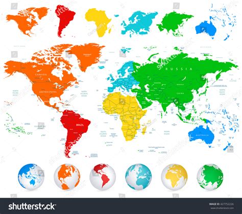 Detailed Vector World Map With Colorful Continents Political
