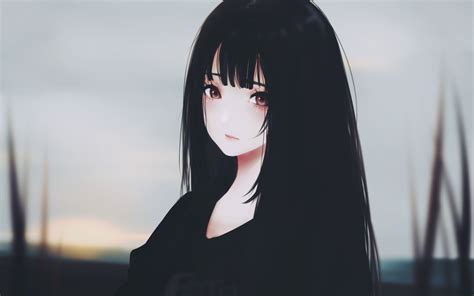Anime Girl Black Hair Sad Expression Semi Realistic Aesthetic Sad