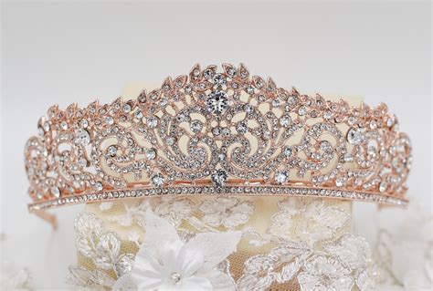 Crystal Tiara Swarovski Elements Rose Gold Silver Wedding Crown