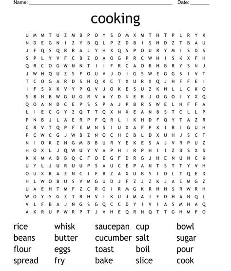 Cooking And Recipes Crosswords Word Searches Bingo Cards Wordmint