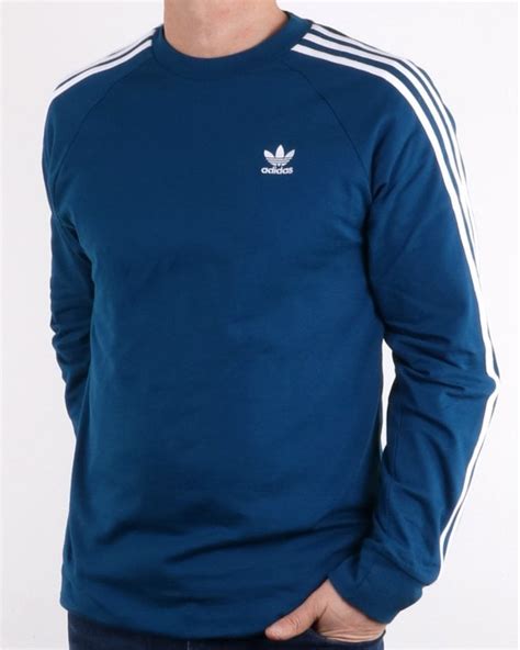 Adidas Originals 3 Stripes Long Sleeve T Shirt Blue 80s Casual Classics