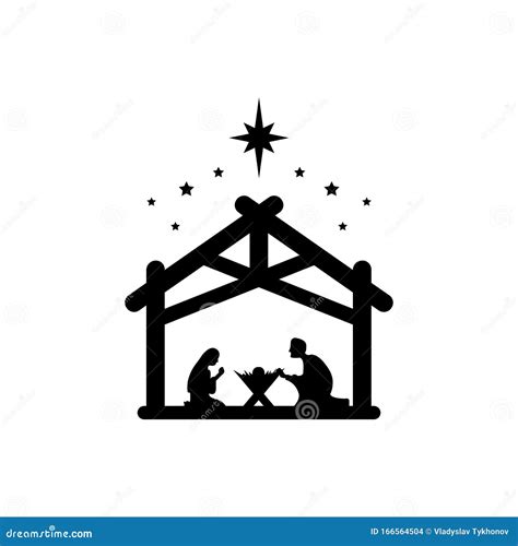 Jesus Christ Was Born Symbol Sign Mary And Joseph Bowed To The Newborn