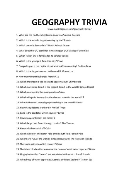 69 Best Geography Trivia Questions And Answers You Need To Know 2022