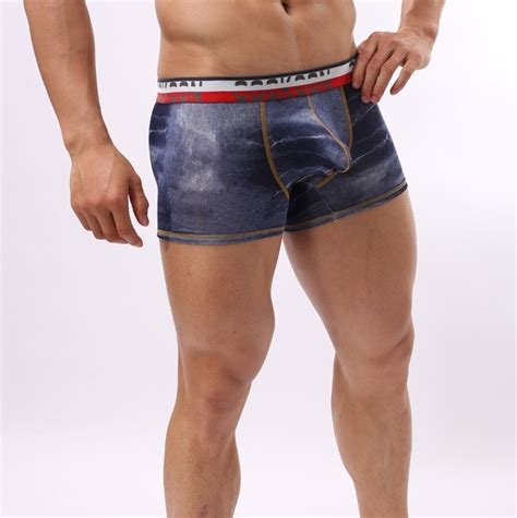 Vintage Mens Sexy Underwear Men Tight Imitation Jean Shorts Boxer