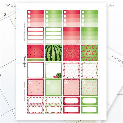 Watermelon Monthly Layout Printable Planner Stickers For The Mambi