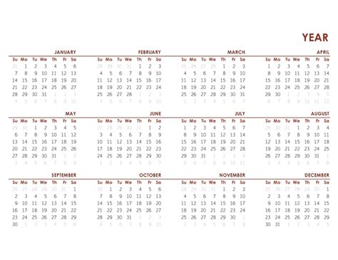 Whole Year Calendar Template Template Calendar Design