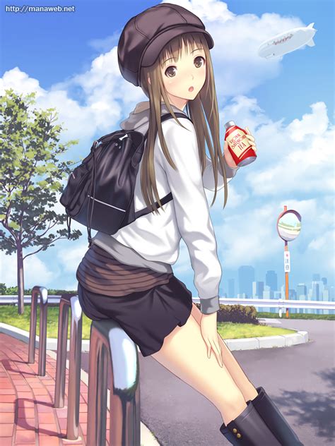 Wallpaper Long Hair Anime Girls Brunette Hat Clouds Cartoon Skirt Clothing 1200x1600