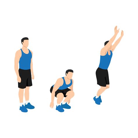 Man Doing Frog Jumps Exercise Flat Vector Illustration Isolated On