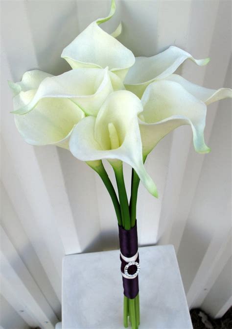 Calla Lily Wedding Bouquet White Plum Purple Real Touch Bridal