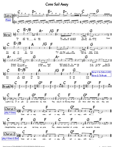 Come Sail Away Styx Sheet Music For Piano Flute Solo