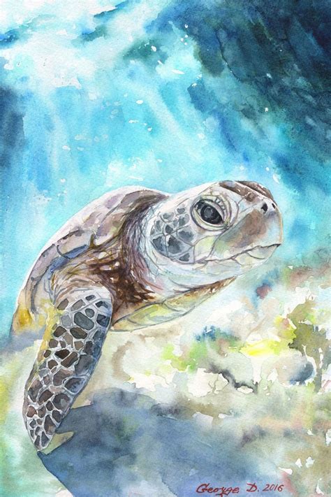 Sea Turtle Watercolor Art Sea Turtle Painting Turtle