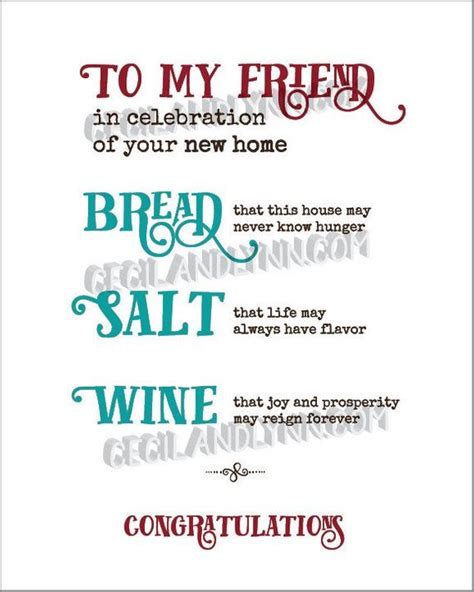 Printable New Home Blessing Bread Salt Wine Poem Its A Etsy House