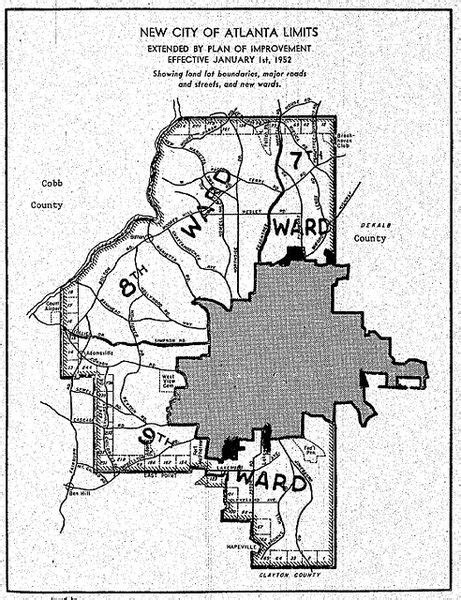 Map Of Atlanta Annexations And Wards 1952 History Atlanta Georgia Usa