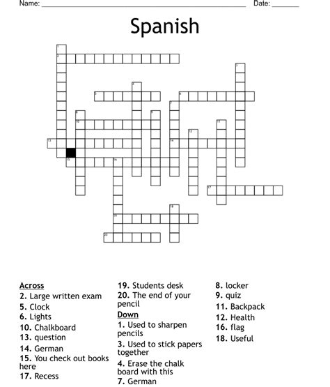 Spanish Crossword Puzzles Printable