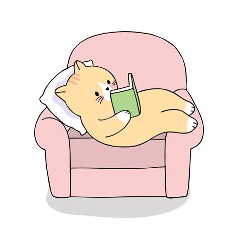 Premium Vector Cartoon Cute Cat Reading Book On Sofa Vector