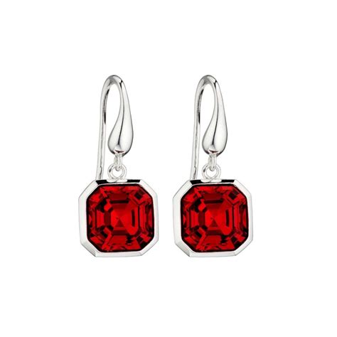 Elements Silver Sterling Silver Red Swarovski Crystal Drop Earrings
