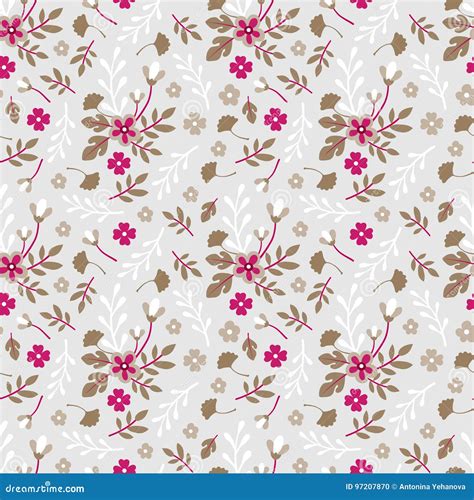 Seamless Pattern Flowers And Leaves Stock Vector Illustration Of