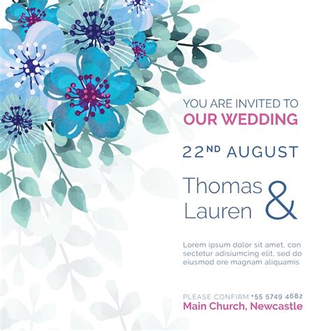 Free Psd Beautiful Wedding Invitation With Blue Flowers