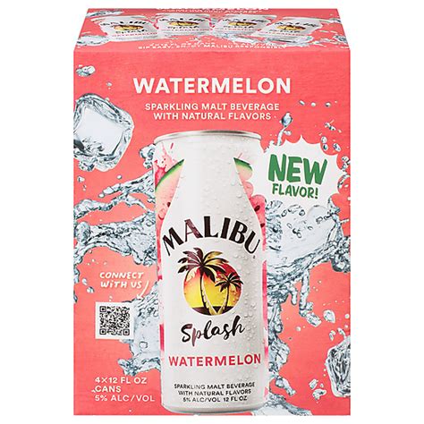 Malibu Splash Watermelon Sparkling Malt Beverage 4 12 Fl Oz Cans