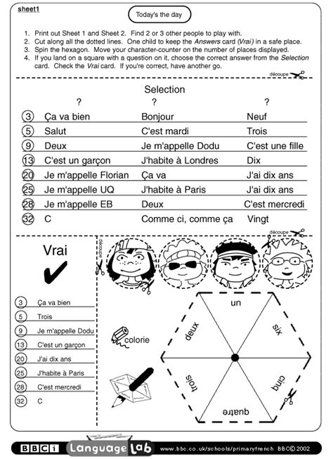 primary french printable worksheet