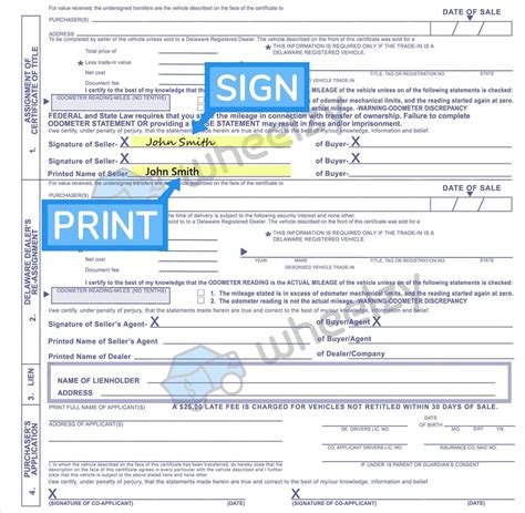 How To Sign Your Car Title In Delaware Including Dmv Title Sample Picture