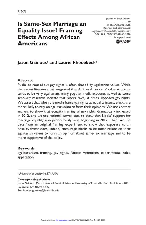 pdf is same sex marriage an equality issue framing effects among african americans