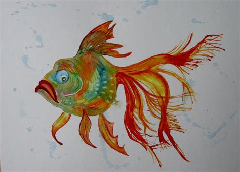 Goldfish Painting Whimsical Fish Art Koi Fish Fish Fins Etsy