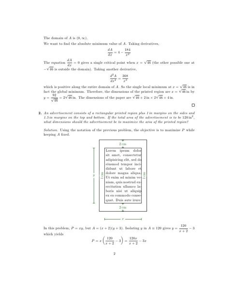 Lesson 22: optimization problems (worksheet solutions)