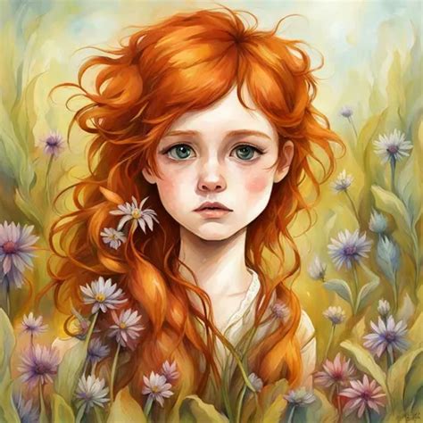 Ginger Haired Girl Large Eyeswildflowers Openart