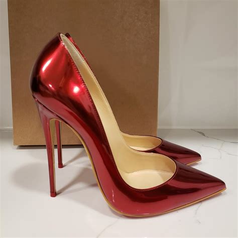 Fashion Women Pumps Red Patent Leather Point Toe Studded Spikes High Heels Shoes Stiletto Heeled