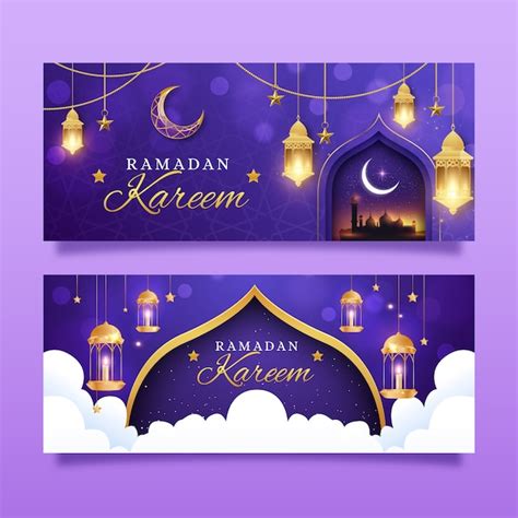 Free Vector Realistic Eid Al Fitr Horizontal Banners Pack