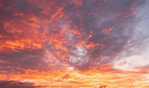 Huge Panoramic View Of Sunset Sunrise Sundown Sky With Colorful Clouds