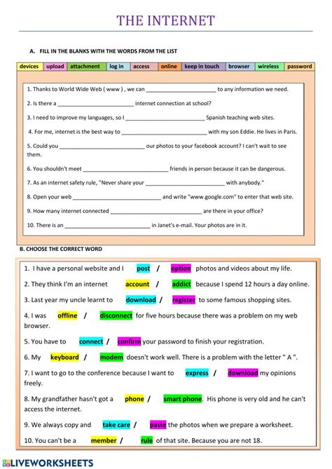 A collection of english esl worksheets for home learning, online practice, distance learning and english classes to teach about grade, 8, grade 8. The Internet-8th grade Vocabulary 3 worksheet