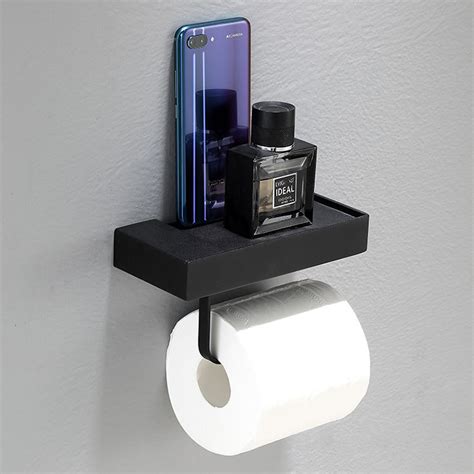 Exquisite Wall Mount Shelf Black Toilet Paper Holder Bathroom Square