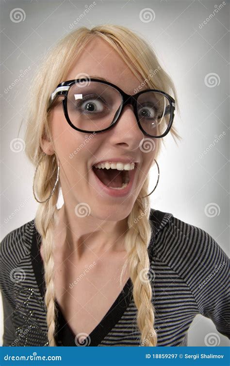 Girl With Glasses Looks Like As Nerdy Girl Humor Stock Image 18859297