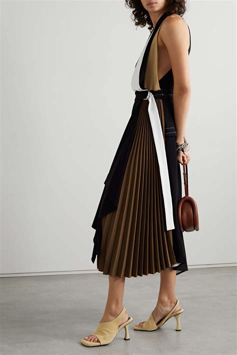 Proenza Schouler Color Block Draped Pleated Crepe Midi Dress Net A Porter