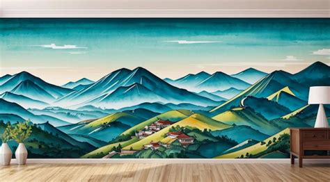 Premium Ai Image Stunning Chinese Landscape Mural With Ink And