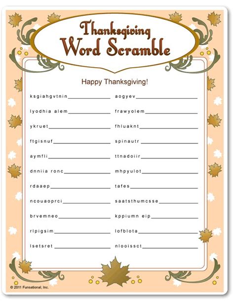 Printable Thanksgiving Word Scramble Thanksgiving Word Scramble
