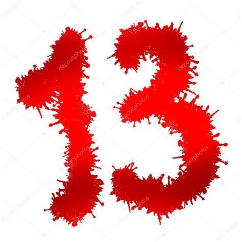 Number Thirteen On A White Background Number Thirteen As Red Drops