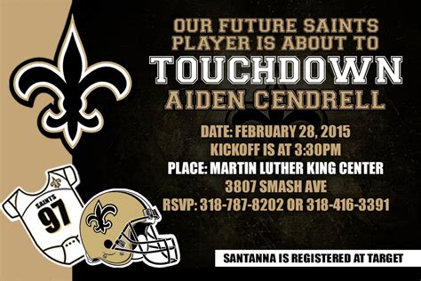 New Orleans Saints Birthday Invitation Football Birthday Printable