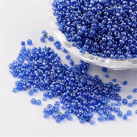 Round Glass Seed Beads Trans Colours Lustered Blue Size About 2mm