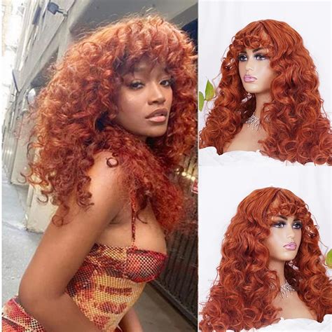 Short Curly Wigs With Bangs Copper Red Loose Wave Synthetic Wigs For Women Natural Hair Cosplay